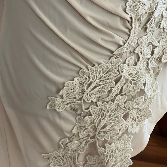 Lace Cream Cold shoulder Top| Venus Spring Blouse| Lace/Gold Flower trimmings S - Picture 7 of 13